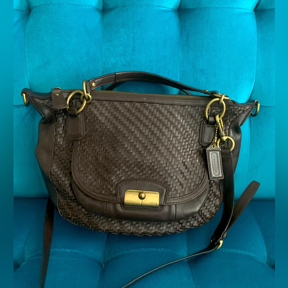 COACH Kristin- dark brown woven leather handbag- never used!